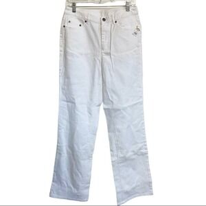 Talbots White Straight Leg Jeans Red Contrast Stitching Size 6 Stretch Denim
